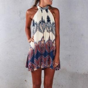 HINDI BOHO HALTERNECK SELF-TIE SUMMER DRESS